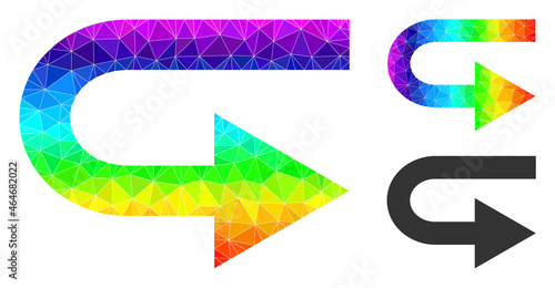 Low-poly turn right icon with rainbow vibrant. Rainbow colored polygonal turn right vector is designed from scattered colored triangles.