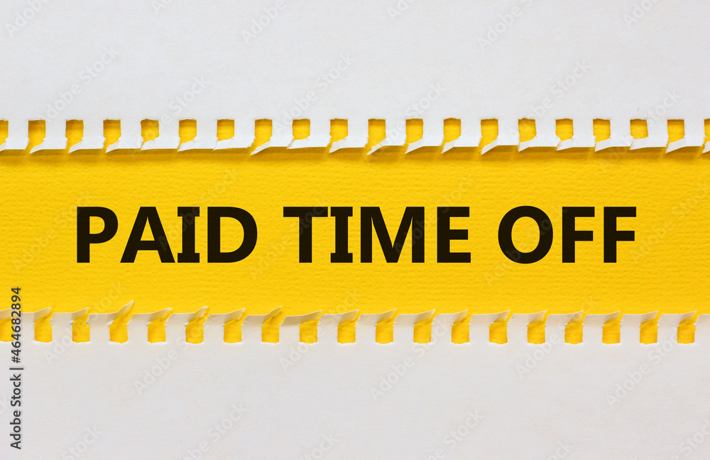 Obraz premium PTO, Paid time off symbol. White and yellowpaper with concept words 'PTO, Paid time off'. Beautiful yellow background, copy space. Business and PTO, paid time off concept.