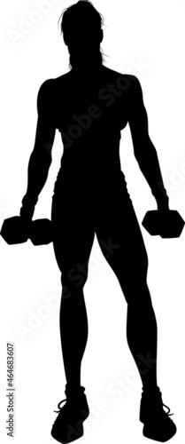 Vector silhouette of a woman exercising with dumbbells