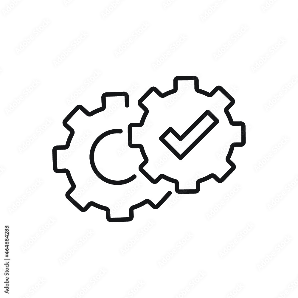 Gear with Check Mark line icon. Maintenance Service with Tick Gear with Check Mark line icon. Maintenance Service with Tick