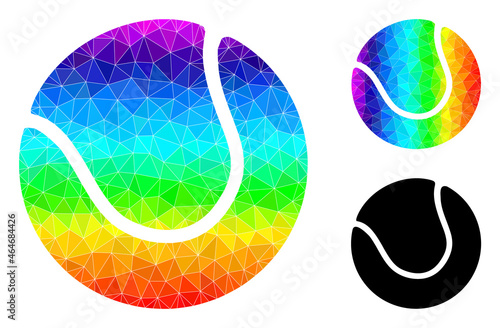 lowpoly tennis ball icon with rainbow colorful. Rainbow colored polygonal tennis ball vector filled with randomized colored triangles. Flat geometric lowpoly abstraction is based on tennis ball icon.