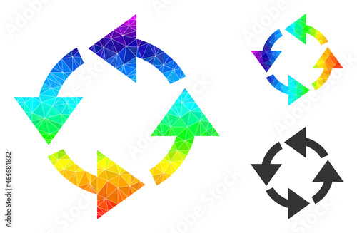 lowpoly recycle icon with spectrum colored. Spectral colorful polygonal recycle vector is designed of chaotic colorful triangles. Flat geometric 2d modeling illustration is created from recycle icon.