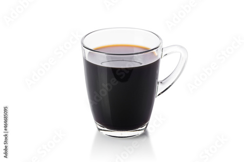 transparent cup of black coffee isolated on white background