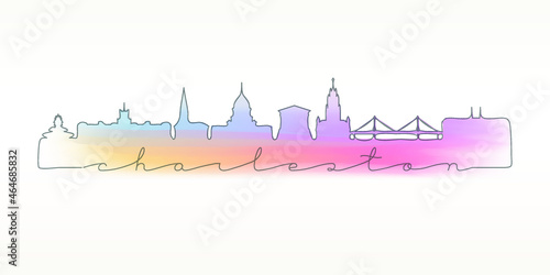 Charleston, SC, USA Skyline Watercolor City Illustration. Famous Buildings Silhouette Hand Drawn Doodle Art. Vector Landmark Sketch Drawing.