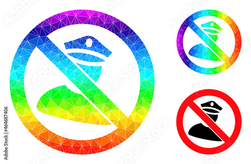 lowpoly no policeman icon with spectrum colored. Spectrum vibrant polygonal no policeman vector constructed from random colored triangles. Flat geometric mesh symbol created from no policeman icon.