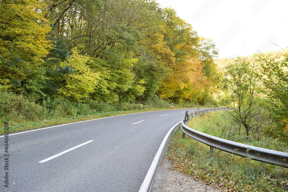 Eifelstraße durch herbstlichen Wald Eifelstraße durch herbstlichen Wald