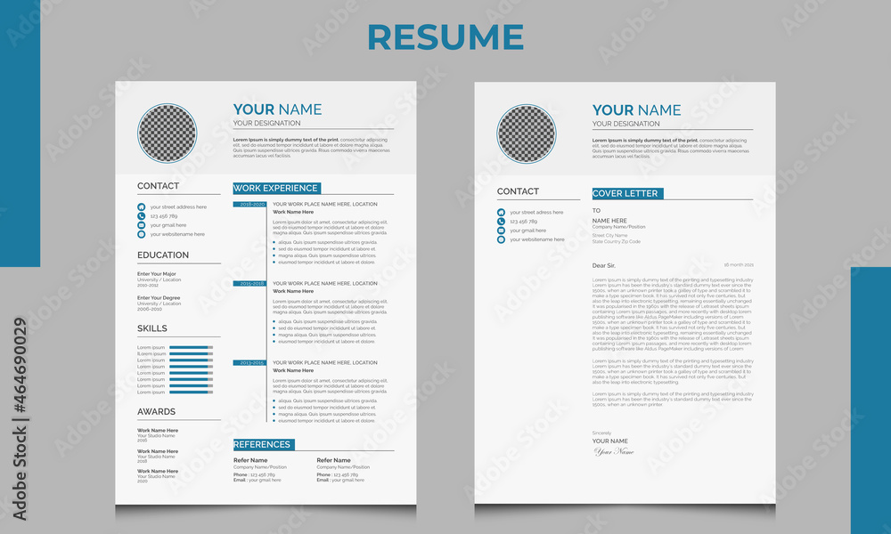 Professional Elegant Resume design | Creative Resume design vector template | Creative resume design template with cover letter