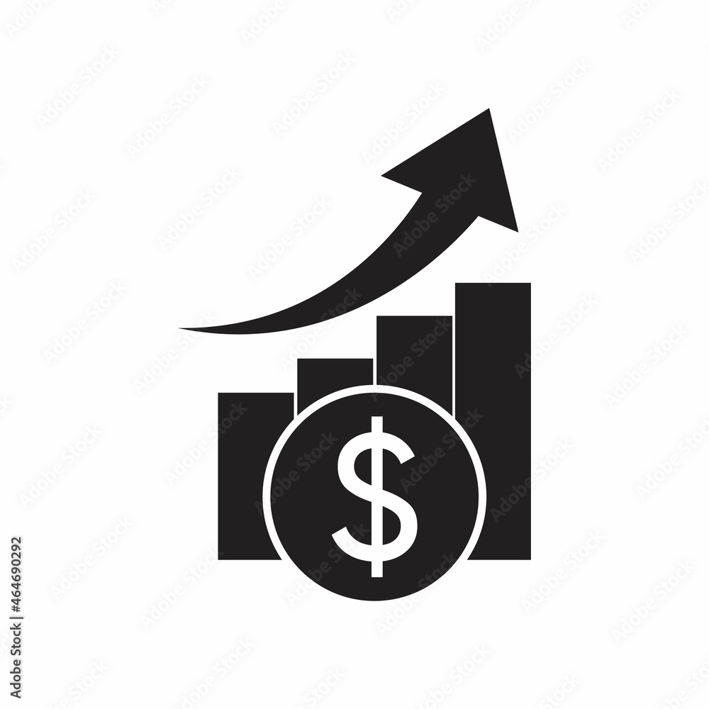 Money growth icon style. Rupee increase graph symbol concept isolated on white background. Money growth icon style. Rupee increase graph symbol concept isolated on white background.