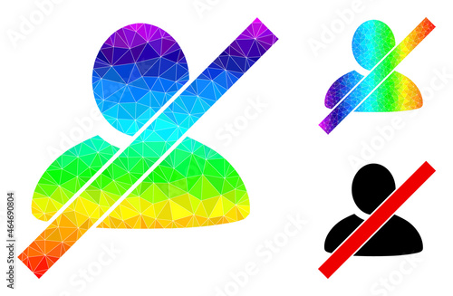 lowpoly wrong user icon with rainbow vibrant. Spectrum colored polygonal wrong user vector is filled with random colored triangles. Flat geometric polygonal illustration is based on wrong user icon.