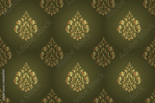seamless raster pano pattern with vintage golden elements