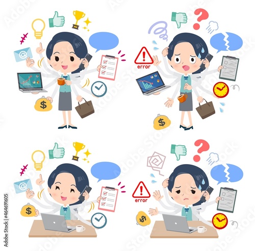 オフィスでマルチタスクをこなす事務員女性のセット