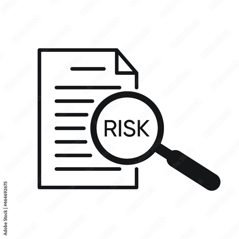 Risk Word Magnifying Glass icon in black flat design on white background, Risk Managment icon Risk Word Magnifying Glass icon in black flat design on white background, Risk Managment icon