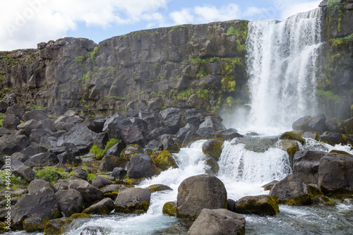 Oxararfoss waterfall summer day view, Thingvellir, Iceland