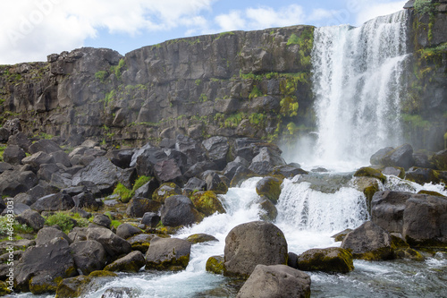 Oxararfoss waterfall summer day view  Thingvellir  Iceland