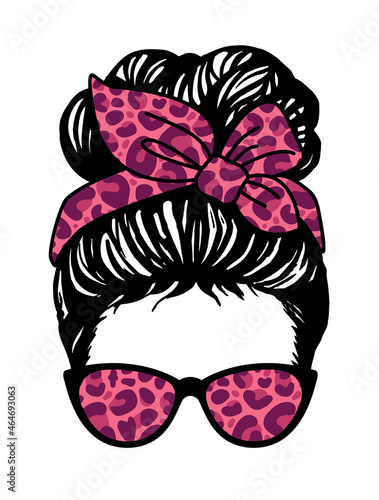 Messy bun, Girl with messy bun and glasses, purple Leopard bandana