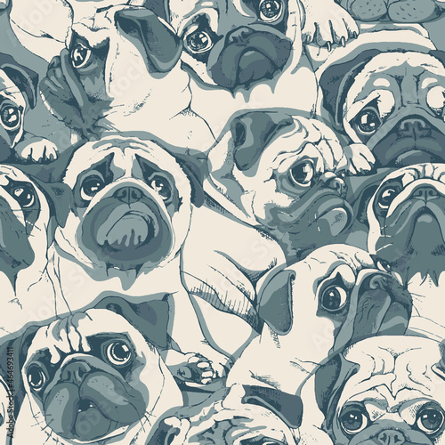 seamless pattern with pug cute puppies