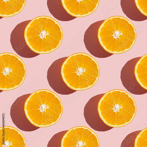 Wallpaper Mural Fruit pattern of fresh ripe slice orange on pink background. Top view, copy space for your text. Fruit composition, healthy concept. Torontodigital.ca
