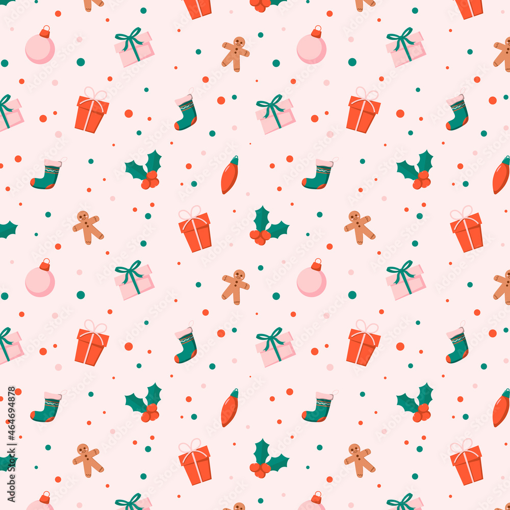 Hand drawn christmas pattern design background. Vector.