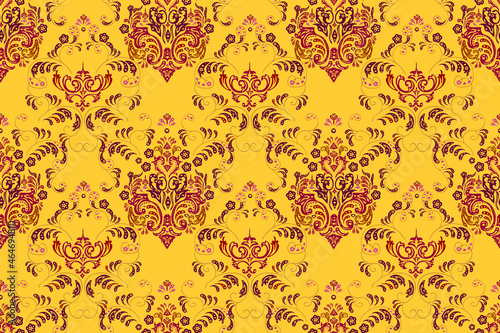 Seamless pattern with interesting doodles on colorfil background. Pano. Raster illustration.