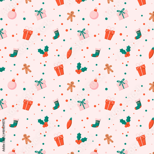 Hand drawn christmas pattern design background. Vector.
