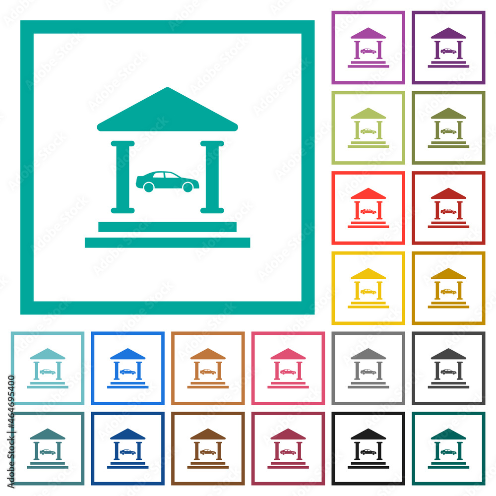 Car loan flat color icons with quadrant frames Car loan flat color icons with quadrant frames