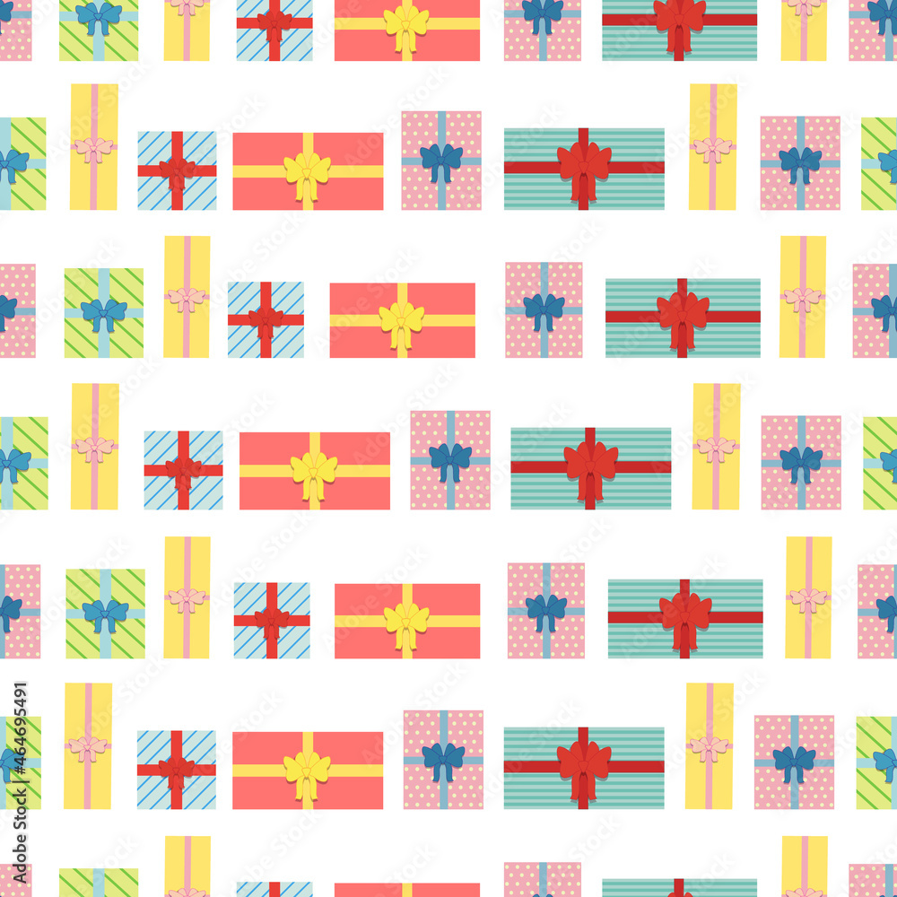 Seamless festive pattern with Christmas gifts. Christmas pattern for wrapping paper and backgrounds. Vector image.
