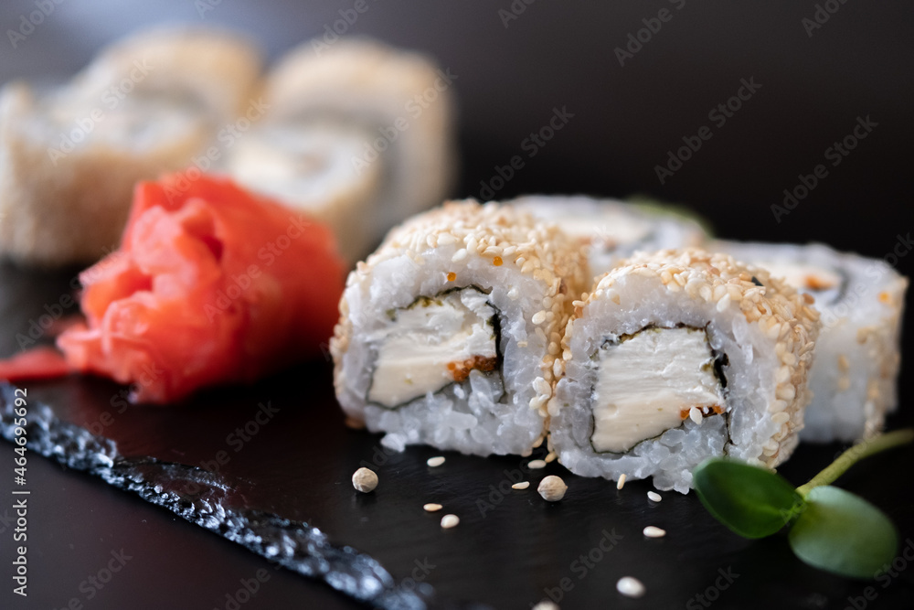 Sushi dish of traditional Japanese cuisine, made from and various seafood, Sushi dish of traditional Japanese cuisine, made from and various seafood,