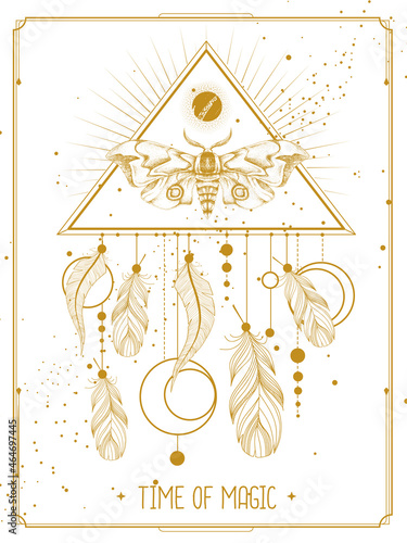 Modern magic witchcraft card with dream Catcher and butterfly. Vector illustration
