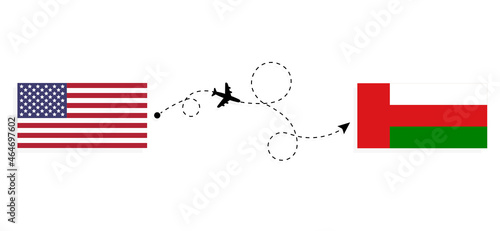 Flight and travel from USA to Oman by passenger airplane Travel concept