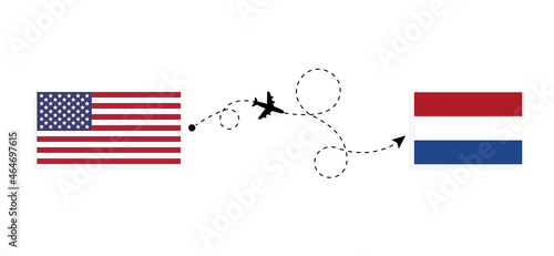 Flight and travel from USA to Netherlands by passenger airplane Travel concept