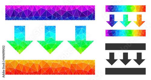 Low-poly pressure down icon with spectral colorful. Spectrum vibrant polygonal pressure down vector is designed with randomized colorful triangles.