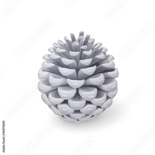 Realistic Dry Silver Pine Cone. Single Decorative Woody Fruit of a Conifer Tree. Design Element for Christmas Themes, or Postcards on White