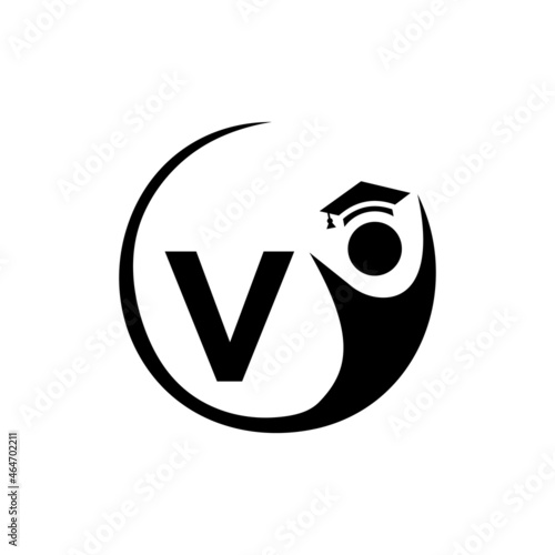 Letter V Education Logo Template. Education Logo On V Letter, Initial Education Hat Concept Template