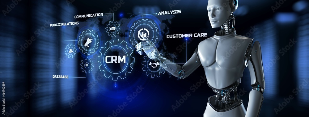 CRM customer relationship management automation RPA concept. Robot ...