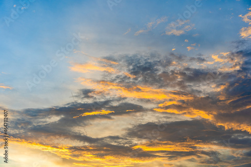 beautiful shape of clouds with the sun shining in the evening. © Eakkarach