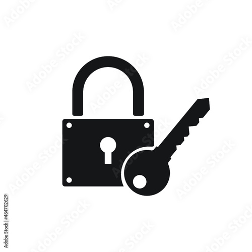 Lock and key icon isolated on white