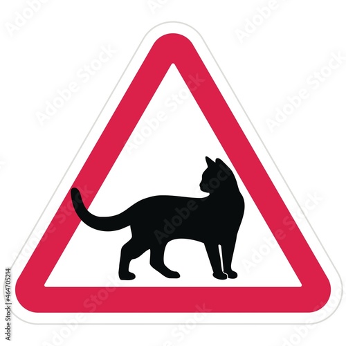 Beware of cats, road sign, cat on board, red triangle vector icon