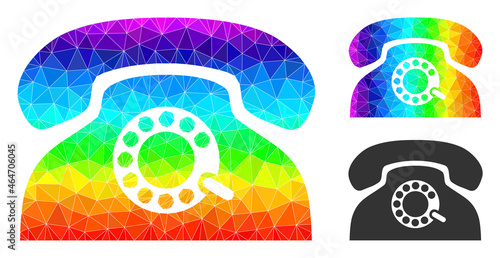 lowpoly pulse phone icon with spectral colored. Spectral colored polygonal pulse phone vector is constructed from scattered colored triangles.