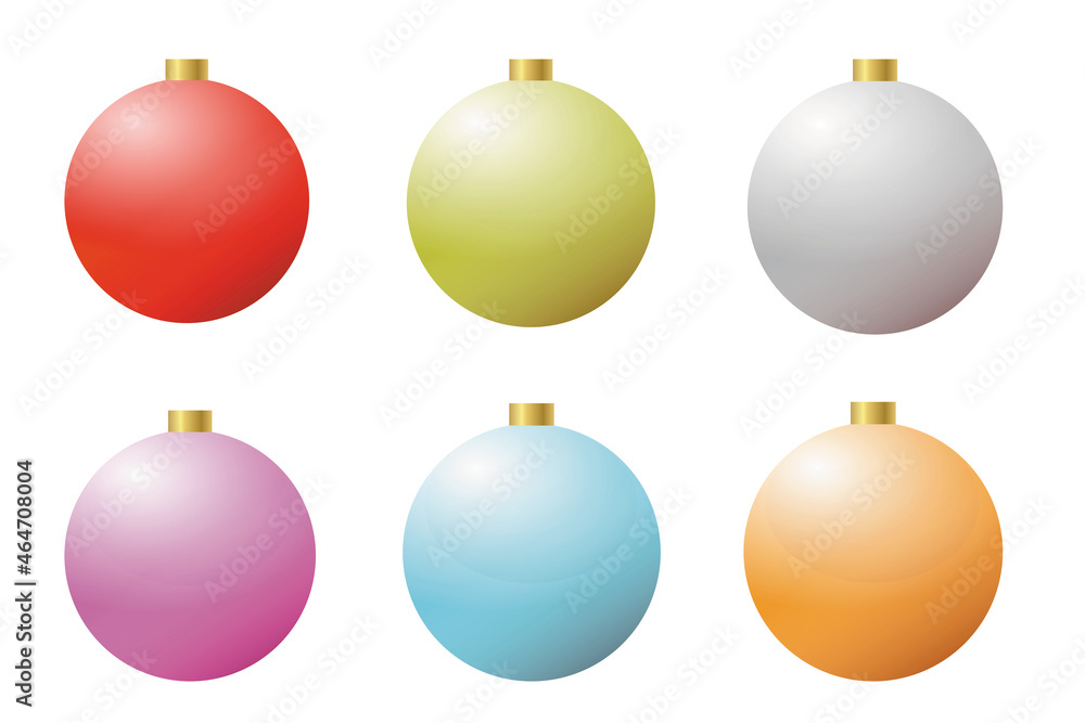 Set of colorful Christmas balls isolated on white background. There are red, green, gray, pink, blue, orange balls. Light bulb in festival concept. Vector illustration. Set of colorful Christmas balls isolated on white background. There are red, green, gray, pink, blue, orange balls. Light bulb in festival concept. Vector illustration.