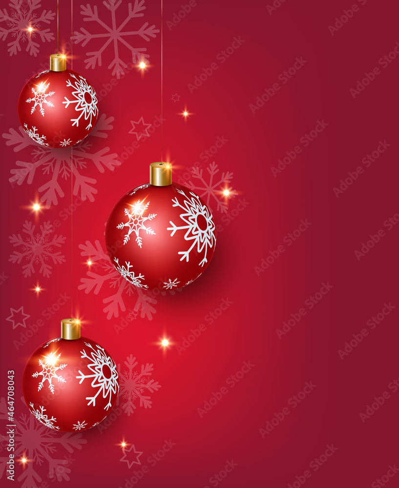 red christmas background with christmas balls, snowflakes and new year lights. The concept of a postcard or invitation for the new year, party. Vector illustration red christmas background with christmas balls, snowflakes and new year lights. The concept of a postcard or invitation for the new year, party. Vector illustration