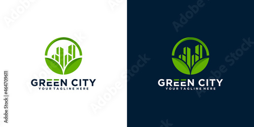 city greening logo design inspiration with circles and tall buildings