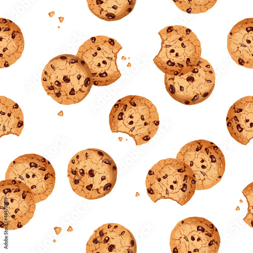 Cookie pattern. Realistic cookie vector seamless pattern. Background for gift wrapping paper, fabric, clothes, textile, surface textures, scrapbook.