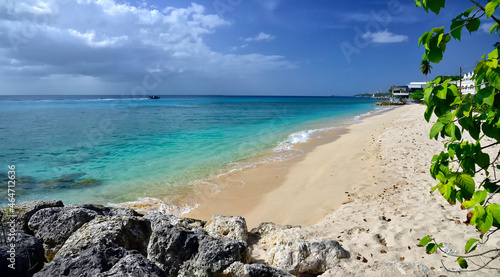 One of many white sand beaches with lazur ocean in the Speightstown town, located on the west coast of island Barbados, Caribbean Islands