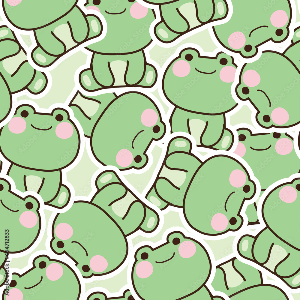 Seamless pattern of cute frog in sitting pose background.Animal ...