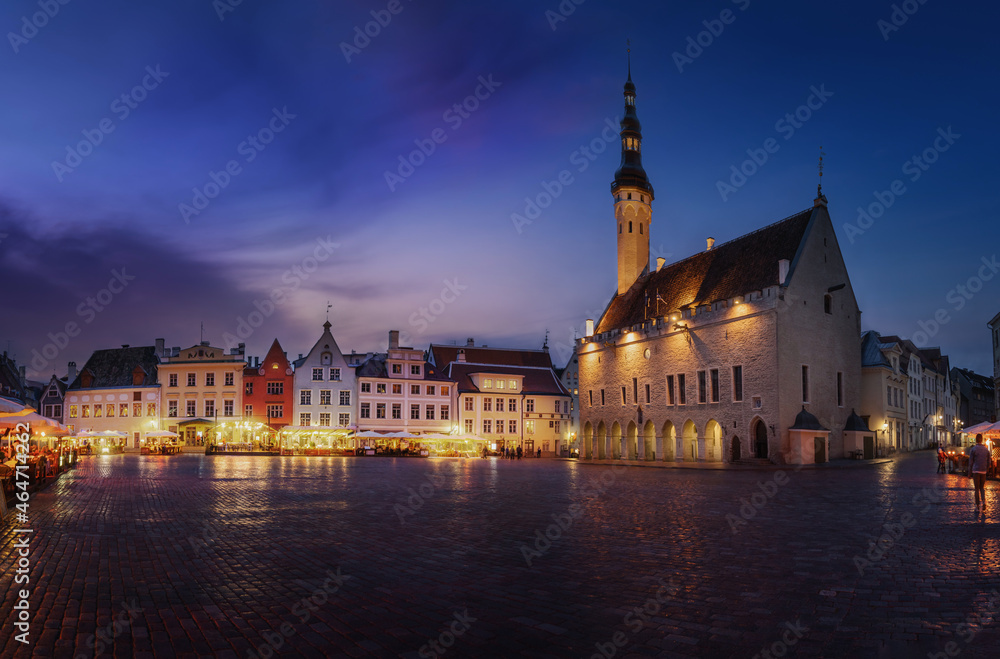 Tallinn Town Hall Square at night - Tallinn, Estonia