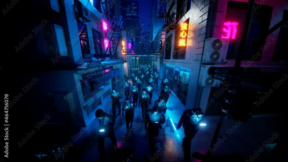 People hypnotized by their mobiles walking in the rain. Street in neons lights. People hypnotized by their mobiles walking in the rain. Street in neons lights.
