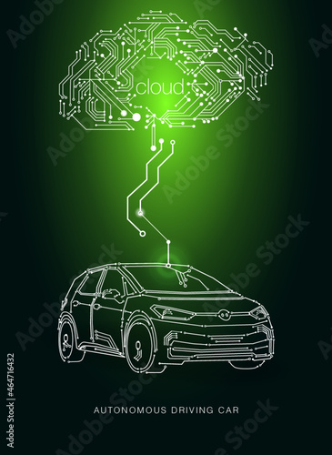 modern self driving car, autonomous driving, illustration