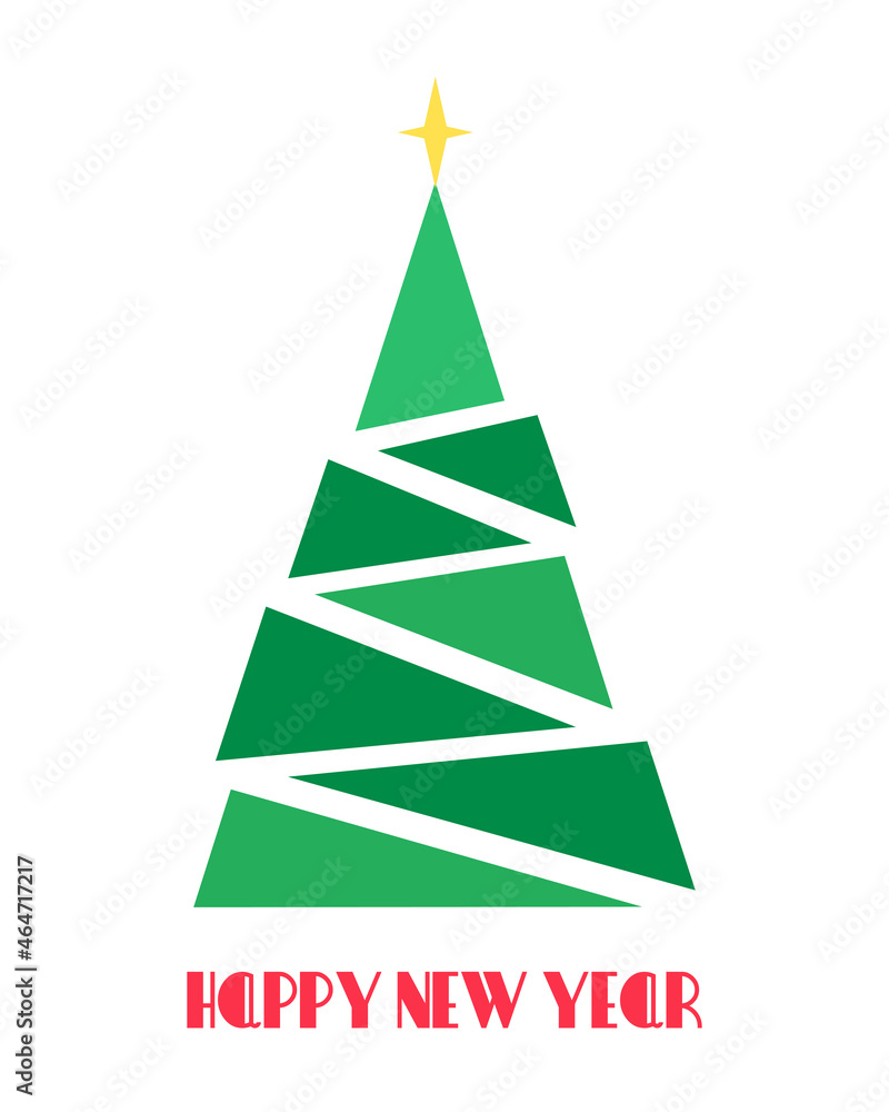 Happy New Year card with a picture of a Christmas tree Happy New Year card with a picture of a Christmas tree