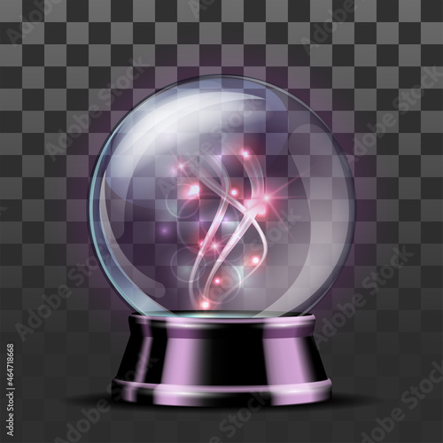 Shining crystal ball on a transparent background. Bright glowing crystal ball for fortune tellers.