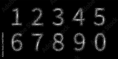 Glitter silver numbers set, glamour shiny design from confetti, 1 2 3 4 5 6 7 8 9 0